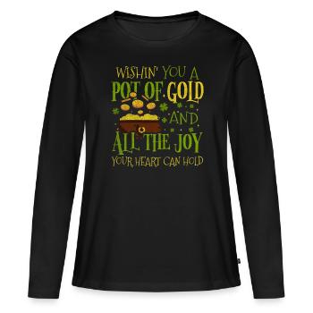 Je vous souhaite un pot d’or Saint-Patrick - T-shirt manches longues Premium bio Femme - noir - Devant - Julia (174cm)