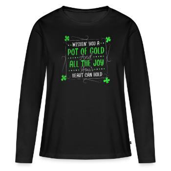 Je vous souhaite un pot d’or Saint-Patrick - T-shirt manches longues Premium bio Femme - noir - Devant - Julia (174cm)