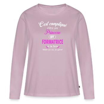 c'est compliqué princesse et formatrice - T-shirt manches longues Premium bio Femme - rose poudré - Devant - Julia (174cm)
