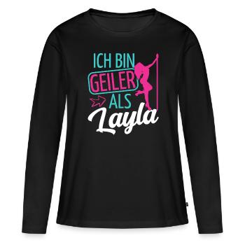 Ich bin geiler als Layla Mallorca Malle - Frauen Premium Bio Langarmshirt - Schwarz - Vorne - Julia (174cm)