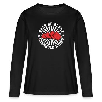 Sacs de gloire, Cornhole Story - Drôle de trou de maïs - T-shirt manches longues Premium bio Femme - noir - Devant - Julia (174cm)
