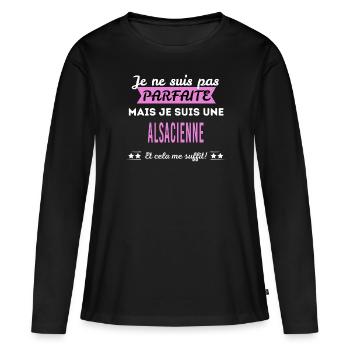 Je ne suis pas parfaite Alsacienne - T-shirt manches longues Premium bio Femme - noir - Devant - Julia (174cm)