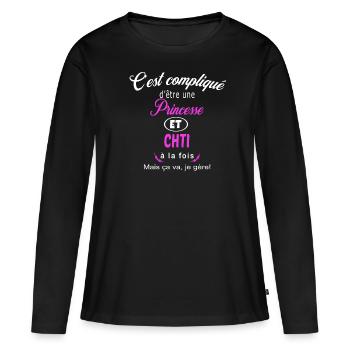 c'est compliqué princesse et chti - T-shirt manches longues Premium bio Femme - noir - Devant - Julia (174cm)