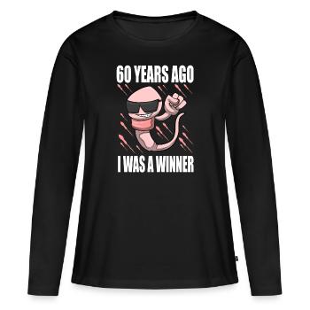 Homme sperme anniversaire 60 ans - T-shirt manches longues Premium bio Femme - noir - Devant - Julia (174cm)