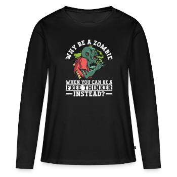 Libre penseur athée Athéisme Anti Église Halloween - T-shirt manches longues Premium bio Femme - noir - Devant - Julia (174cm)