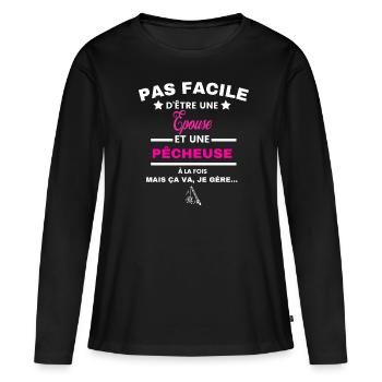 pas facile d'être plombière et Epouse - T-shirt manches longues Premium bio Femme - noir - Devant - Julia (174cm)