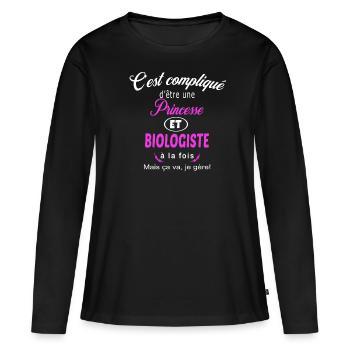 c'est compliqué princesse et biologiste - T-shirt manches longues Premium bio Femme - noir - Devant - Julia (174cm)