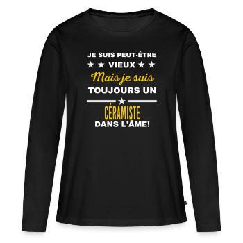 Je suis peut-être vieux CÉRAMISTE - T-shirt manches longues Premium bio Femme - noir - Devant - Julia (174cm)