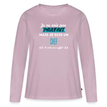 Je ne suis pas parfait CHEF - T-shirt manches longues Premium bio Femme - rose poudré - Devant - Julia (174cm)
