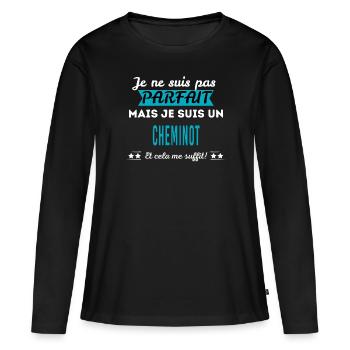 Je ne suis pas parfait CHEMINOT - T-shirt manches longues Premium bio Femme - noir - Devant - Julia (174cm)