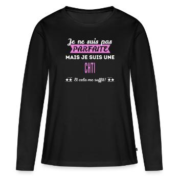 Je ne suis pas parfaite chti - T-shirt manches longues Premium bio Femme - noir - Devant - Julia (174cm)