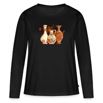 Vases en poterie - Céramiste de poterie - T-shirt manches longues Premium bio Femme - noir - Devant - Julia (174cm)