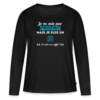 Je ne suis pas parfait CHTI - T-shirt manches longues Premium bio Femme - noir - Devant - Julia (174cm)