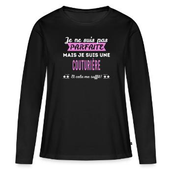 Je ne suis pas parfaite couturière - T-shirt manches longues Premium bio Femme - noir - Devant - Julia (174cm)