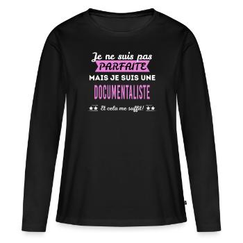 Je ne suis pas parfaite documentaliste - T-shirt manches longues Premium bio Femme - noir - Devant - Julia (174cm)