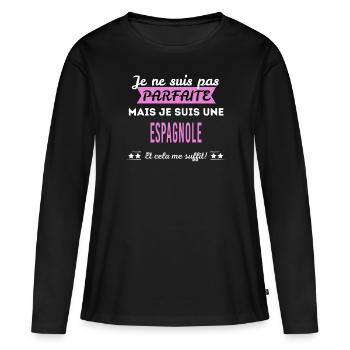 Je ne suis pas parfaite Espagnole - T-shirt manches longues Premium bio Femme - noir - Devant - Julia (174cm)