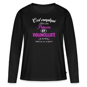 c'est compliqué princesse et violoncelliste - T-shirt manches longues Premium bio Femme - noir - Devant - Julia (174cm)