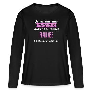 Je ne suis pas parfaite Française - T-shirt manches longues Premium bio Femme - noir - Devant - Julia (174cm)
