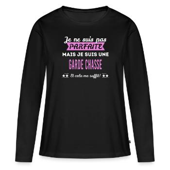 Je ne suis pas parfaite garde chasse - T-shirt manches longues Premium bio Femme - noir - Devant - Julia (174cm)