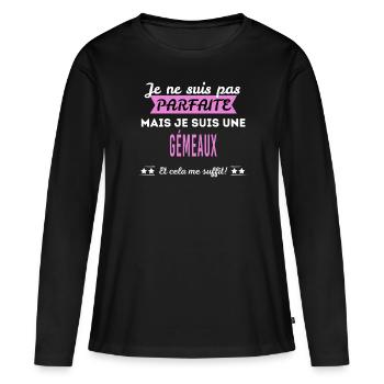 Je ne suis pas parfaite gémeaux - T-shirt manches longues Premium bio Femme - noir - Devant - Julia (174cm)