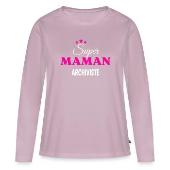 Super maman archiviste citation - T-shirt manches longues Premium bio Femme - rose poudré - Devant - Julia (174cm)
