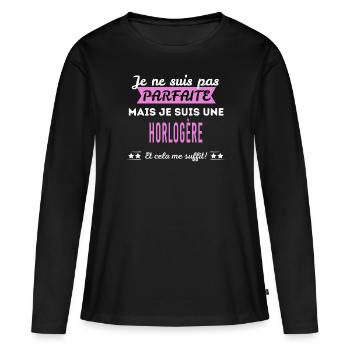 Je ne suis pas parfaite horlogère - T-shirt manches longues Premium bio Femme - noir - Devant - Julia (174cm)