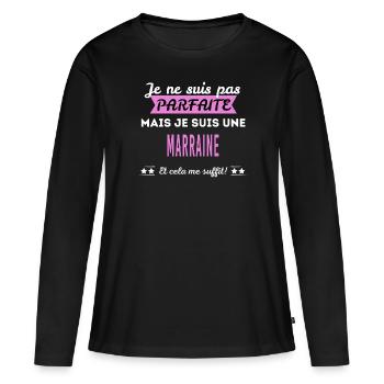 Je ne suis pas parfaite marraine - T-shirt manches longues Premium bio Femme - noir - Devant - Julia (174cm)