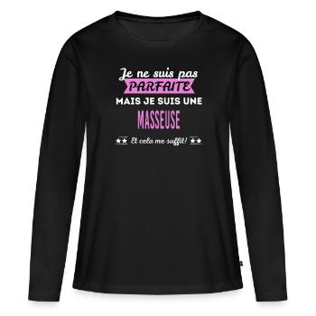 Je ne suis pas parfaite masseuse - T-shirt manches longues Premium bio Femme - noir - Devant - Julia (174cm)