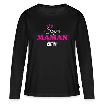 Super maman chtimi citation - T-shirt manches longues Premium bio Femme - noir - Devant - Julia (174cm)