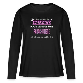 Je ne suis pas parfaite parachutiste - T-shirt manches longues Premium bio Femme - noir - Devant - Julia (174cm)
