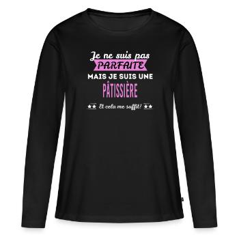 Je ne suis pas parfaite pâtissière - T-shirt manches longues Premium bio Femme - noir - Devant - Julia (174cm)