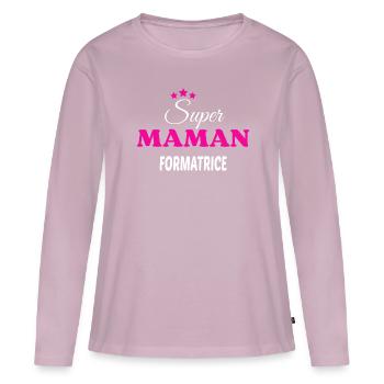 Super maman formatrice citation - T-shirt manches longues Premium bio Femme - rose poudré - Devant - Julia (174cm)