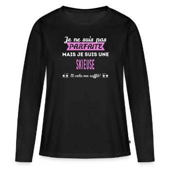 Je ne suis pas parfaite skieuse - T-shirt manches longues Premium bio Femme - noir - Devant - Julia (174cm)