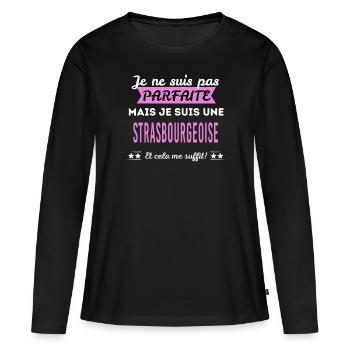 Je ne suis pas parfaite Strasbourgeoise - T-shirt manches longues Premium bio Femme - noir - Devant - Julia (174cm)