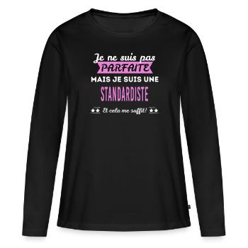 Je ne suis pas parfaite standardiste - T-shirt manches longues Premium bio Femme - noir - Devant - Julia (174cm)