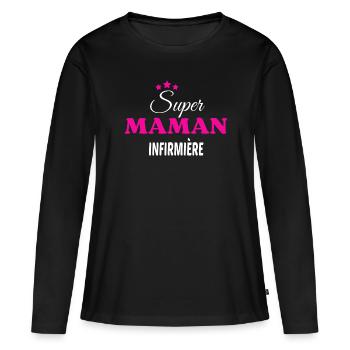 Super maman infirmière citation - T-shirt manches longues Premium bio Femme - noir - Devant - Julia (174cm)