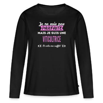 Je ne suis pas parfaite viticultrice - T-shirt manches longues Premium bio Femme - noir - Devant - Julia (174cm)