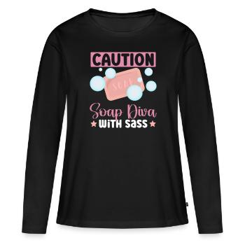 savon fabrication savon savonnière savonnerie savon chaudière - T-shirt manches longues Premium bio Femme - noir - Devant - Julia (174cm)
