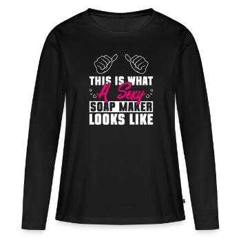 savon fabrication savon savonnière savonnerie savon chaudière - T-shirt manches longues Premium bio Femme - noir - Devant - Julia (174cm)