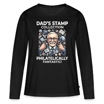 Collectionneur de timbres-poste vintage papa philatéliste - T-shirt manches longues Premium bio Femme - noir - Devant - Julia (174cm)