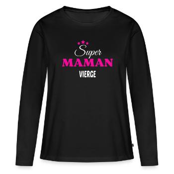 Super maman vierge citation - T-shirt manches longues Premium bio Femme - noir - Devant - Julia (174cm)
