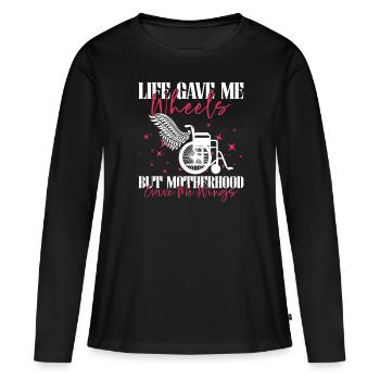 Fauteuil roulant Fauteuil roulant Handicap Drôle - T-shirt manches longues Premium bio Femme - noir - Devant - Julia (174cm)