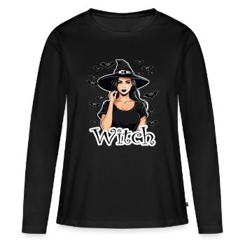 Hexe mit Fledermäusen - Frauen Premium Bio Langarmshirt - Schwarz - Vorne - Julia (174cm)