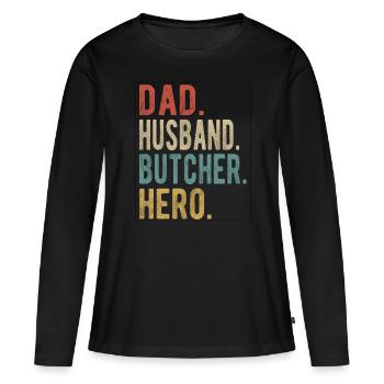 Boucher Papa Mari Héros - T-shirt manches longues Premium bio Femme - noir - Devant - Julia (174cm)