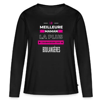 Le meilleur maman plus courageuse des boulangères - T-shirt manches longues Premium bio Femme - noir - Devant - Julia (174cm)