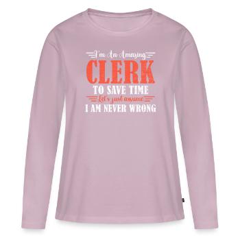 Commis génial - T-shirt manches longues Premium bio Femme - rose poudré - Devant - Julia (174cm)