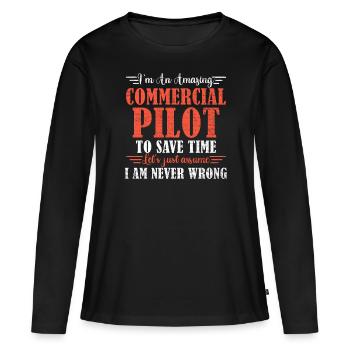 Awesome Commercial Pilot - Women's Premium Organic Long Sleeve Shirt - black - Front - Julia (174cm)