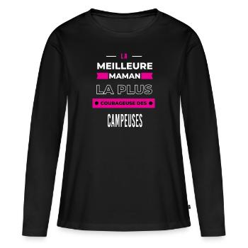 meilleur maman, le plus courageuse des campeuses - T-shirt manches longues Premium bio Femme - noir - Devant - Julia (174cm)