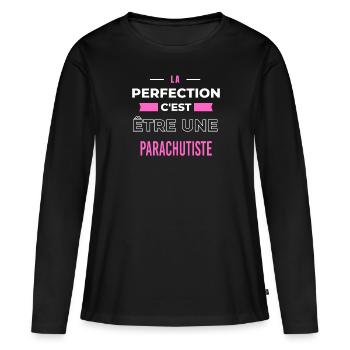 La perfection, c'est être une parachutiste - T-shirt manches longues Premium bio Femme - noir - Devant - Julia (174cm)