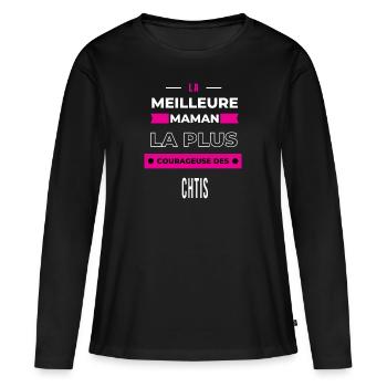 Le meilleur maman, le plus courageuse des chtis - T-shirt manches longues Premium bio Femme - noir - Devant - Julia (174cm)